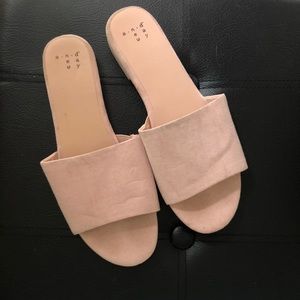 Pink suede slides